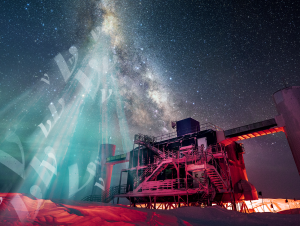 An artist's impression of neutrino emission from the Galactic plane, and IceCube Lab at the South Pole. (IceCube/NSF. Original photo by Martin Wolf)