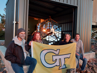 The Trinity Demonstrator team, graduate scholar Jordan Bogdan, postdoctoral scholar Mariia Fedkevych, graduate scholar Sofia Stepanoff, and Professor Nepomuk Otte.